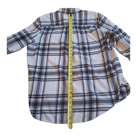 Gap Shirt Cotton Flannel Plaid Navy Blue Oversized Button Up Women Medium TALL - Picture 11 of 14